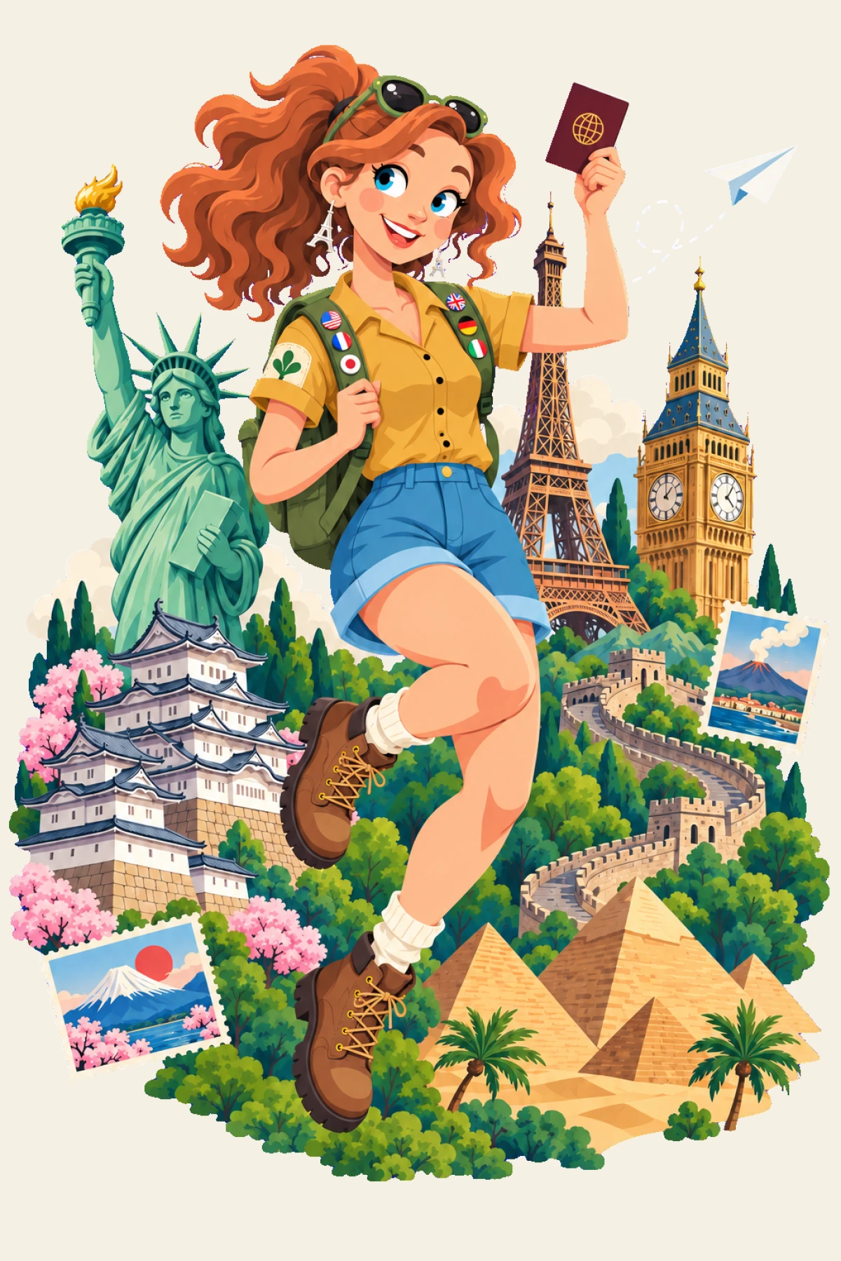 Palki leaping among landmarks from around the world, ready for a language-learning adventure